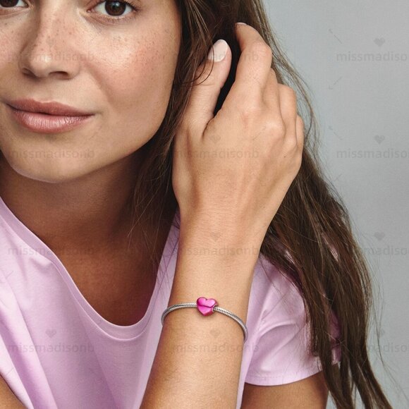 Pandora Metallic Pink Heart Charm - Picture 7 of 7